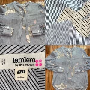 LemLem by Liya Kebede $150 Made in Kenya Cotton Tie Neck Blouse MED EUC